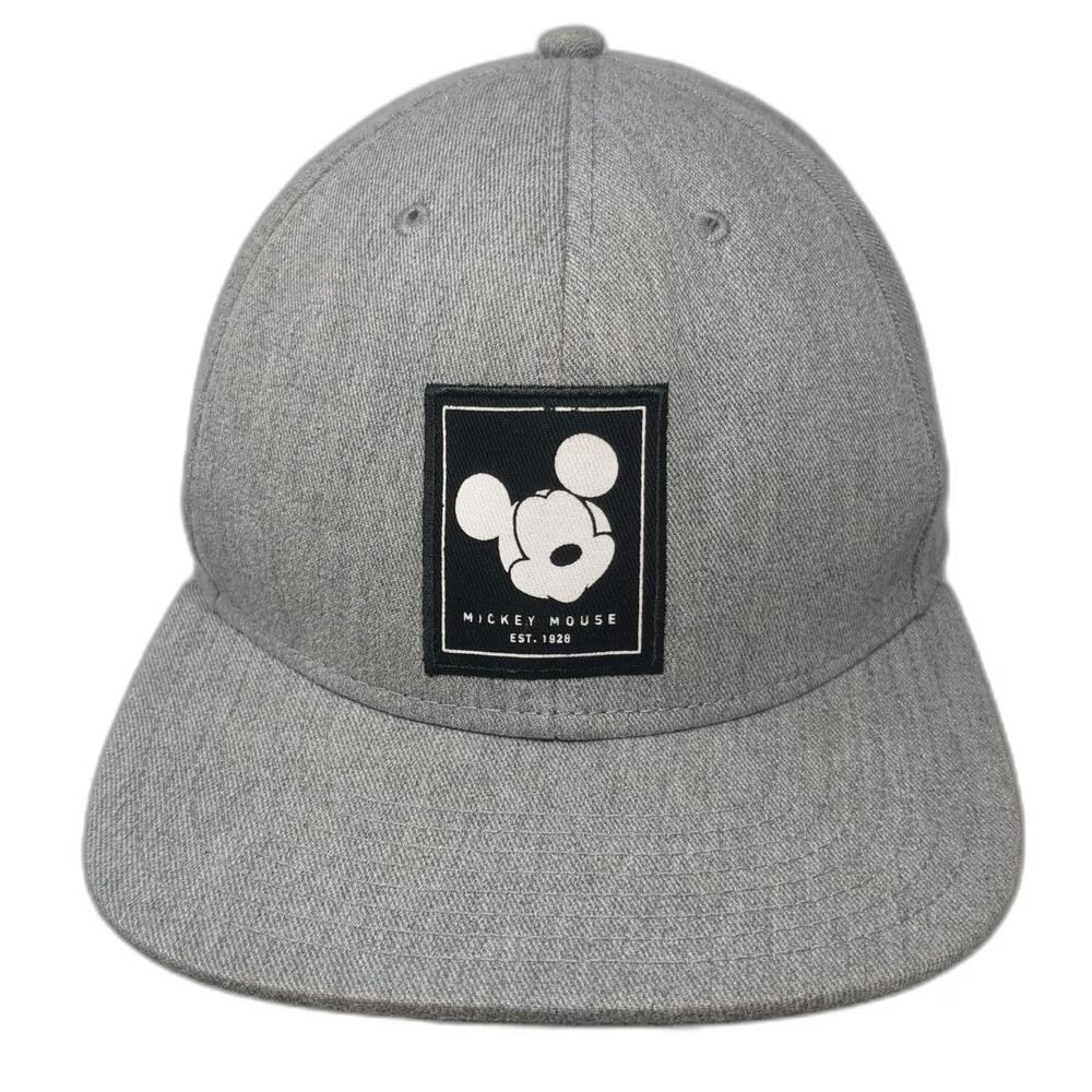 Neff Mickey Mouse Snapback Hat Gray One Size Disney Flat Brim Cotton Black Patch
